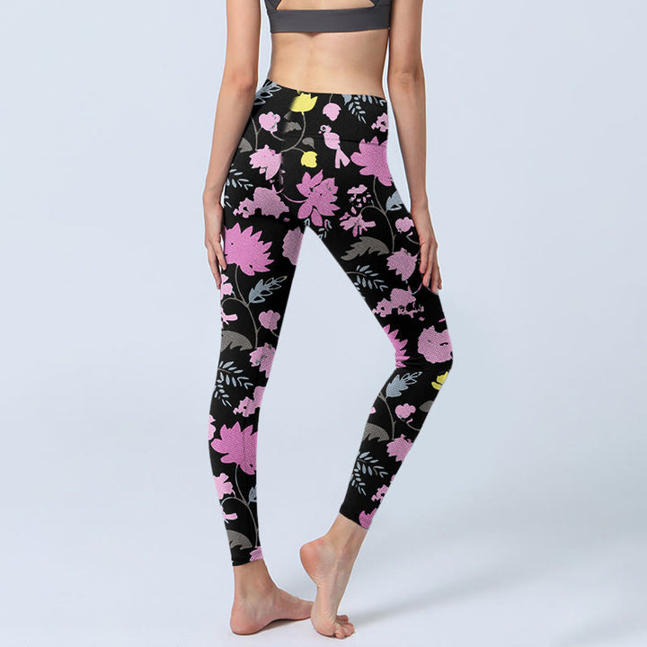 Leggings da palestra con stampa di foglie e fiori dai colori tenui, stile Buddha Stones, pantaloni da yoga da donna - image 4