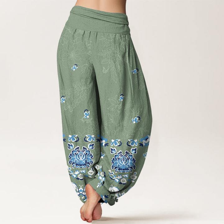 Pantaloni harem da donna con elastico in vita, modello classico a fiori e farfalle, in puro cotone, eleganti Buddha Stones - image 6