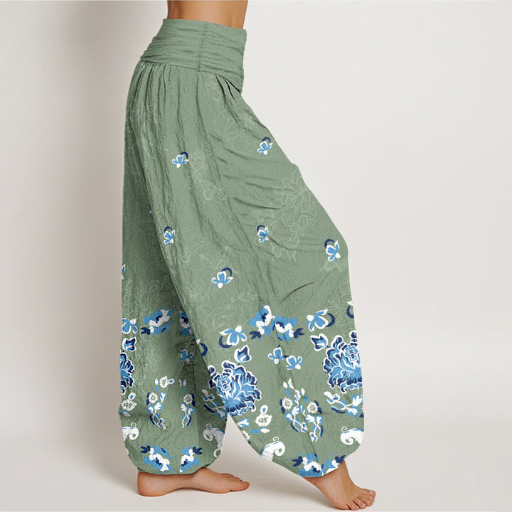 Pantaloni harem da donna con elastico in vita, modello classico a fiori e farfalle, in puro cotone, eleganti Buddha Stones - image 7