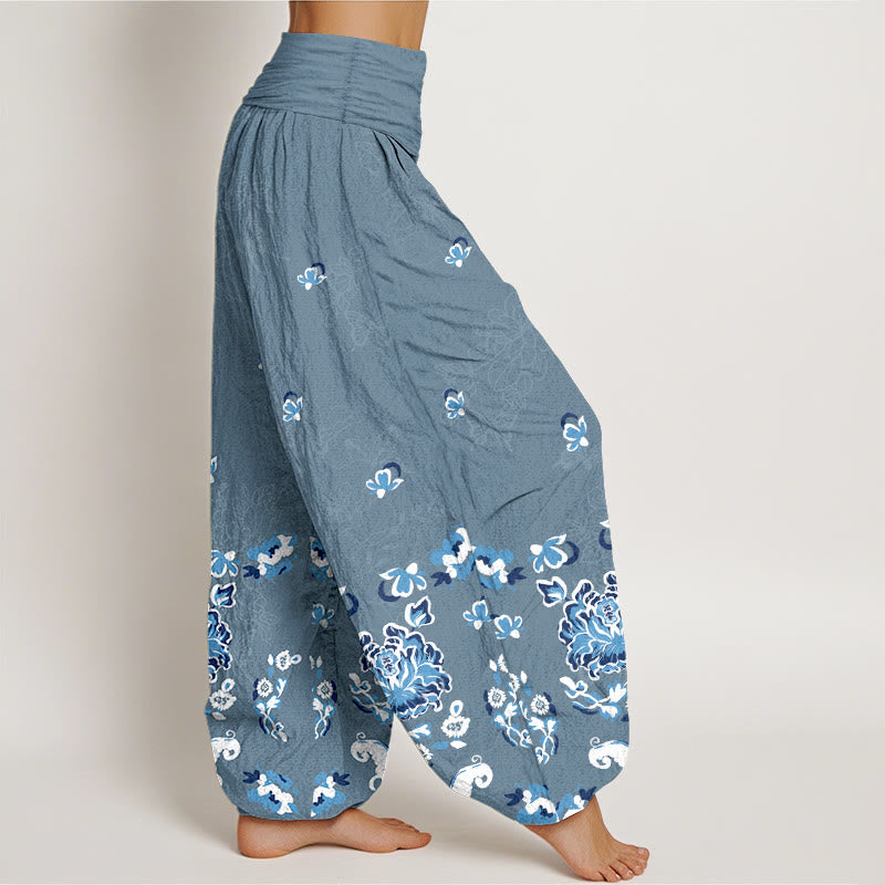 Pantaloni harem da donna con elastico in vita, modello classico a fiori e farfalle, in puro cotone, eleganti Buddha Stones - image 10