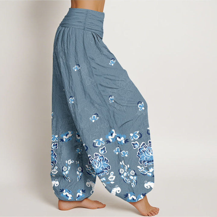 Pantaloni harem da donna con elastico in vita, modello classico a fiori e farfalle, in puro cotone, eleganti Buddha Stones - image 10