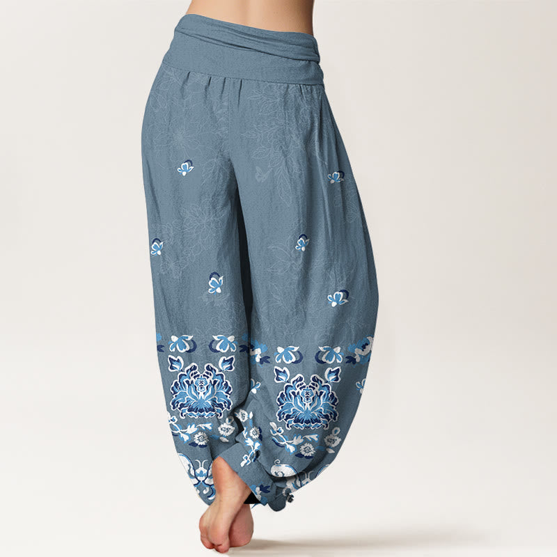 Pantaloni harem da donna con elastico in vita, modello classico a fiori e farfalle, in puro cotone, eleganti Buddha Stones - image 9