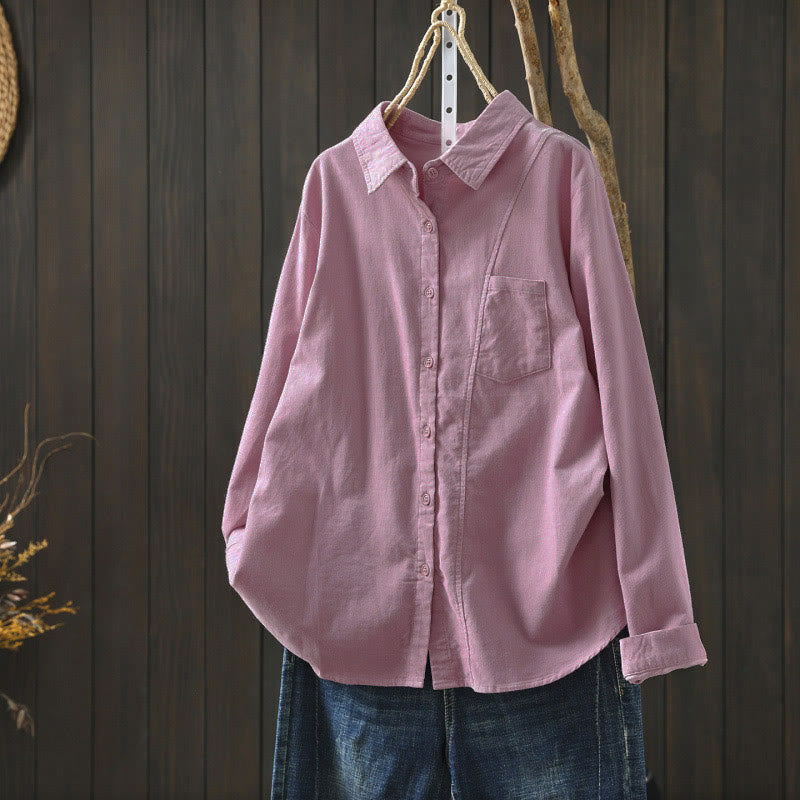 Camicia da donna in cotone a maniche lunghe con colletto rialzato, tasca decorativa e bottoni a tinta unita, Buddha Stones Fall - Rosa - US4, UK/AU8, EU36 (L) - image 18