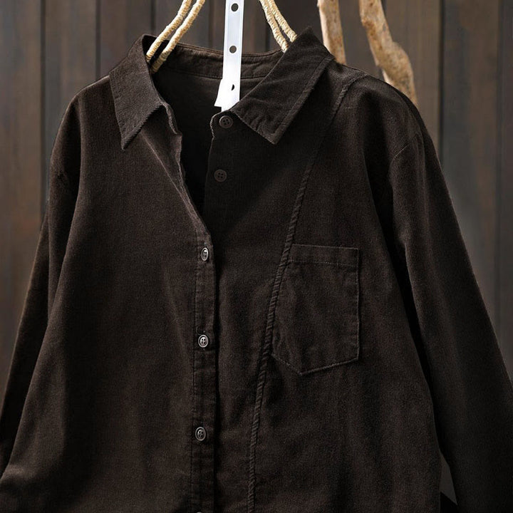 Camicia da donna in cotone a maniche lunghe con colletto rialzato, tasca decorativa e bottoni a tinta unita, Buddha Stones Fall - image 17
