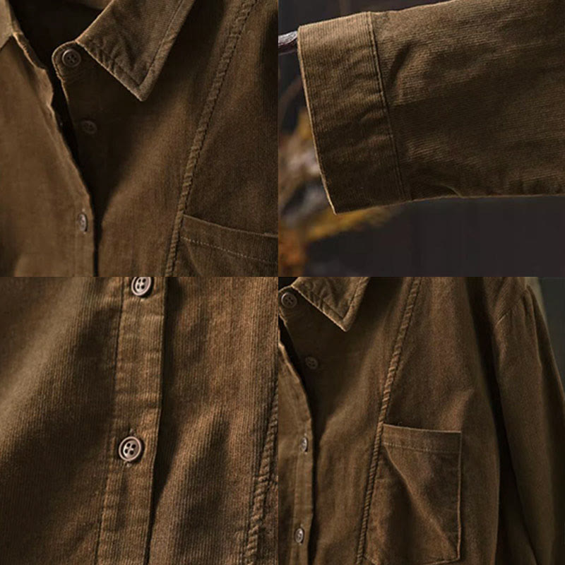 Camicia da donna in cotone a maniche lunghe con colletto rialzato, tasca decorativa e bottoni a tinta unita, Buddha Stones Fall - image 15