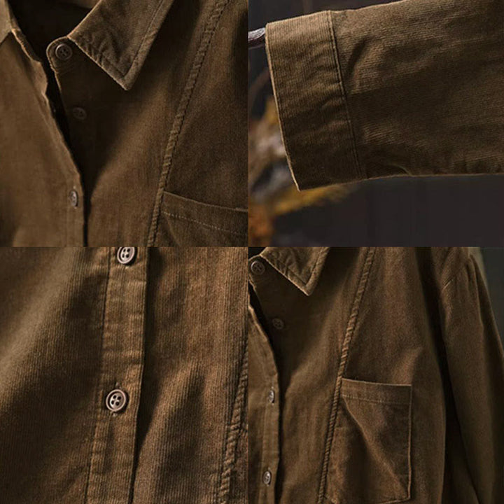 Camicia da donna in cotone a maniche lunghe con colletto rialzato, tasca decorativa e bottoni a tinta unita, Buddha Stones Fall - image 15