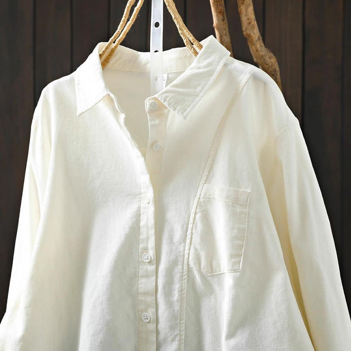 Camicia da donna in cotone a maniche lunghe con colletto rialzato, tasca decorativa e bottoni a tinta unita, Buddha Stones Fall - image 31