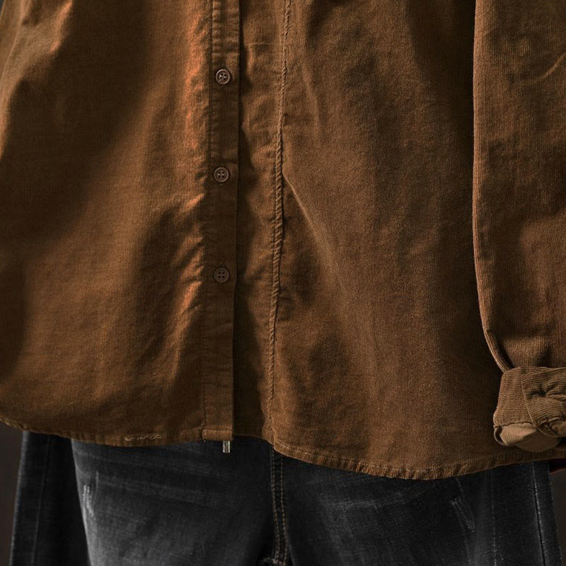 Camicia da donna in cotone a maniche lunghe con colletto rialzato, tasca decorativa e bottoni a tinta unita, Buddha Stones Fall - image 12