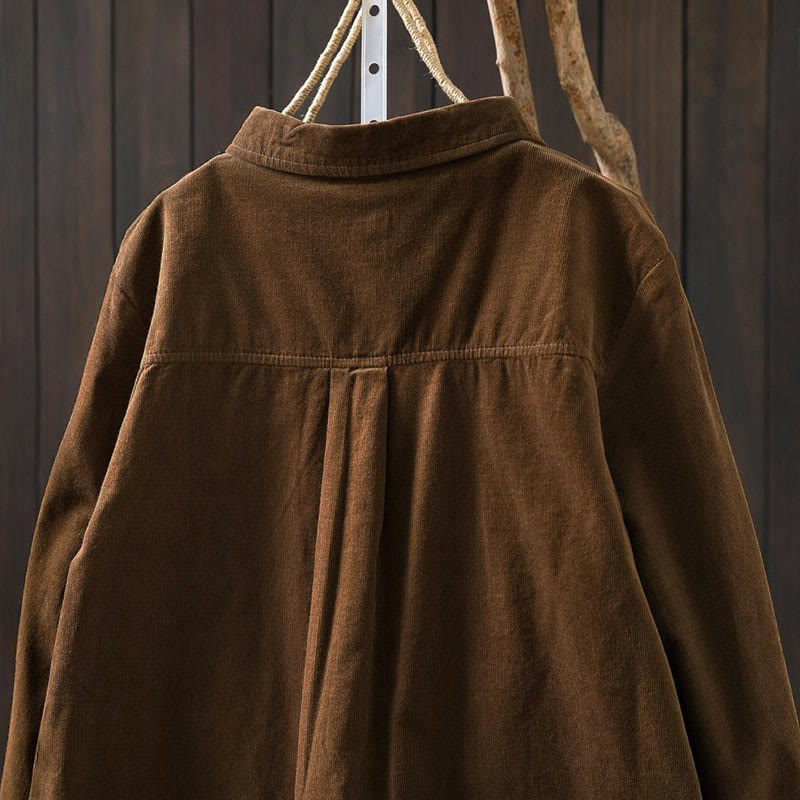 Camicia da donna in cotone a maniche lunghe con colletto rialzato, tasca decorativa e bottoni a tinta unita, Buddha Stones Fall - image 5