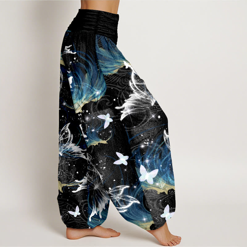Pantaloni harem da donna con elastico in vita e motivo a farfalla in puro cotone Buddha Stones - image 2