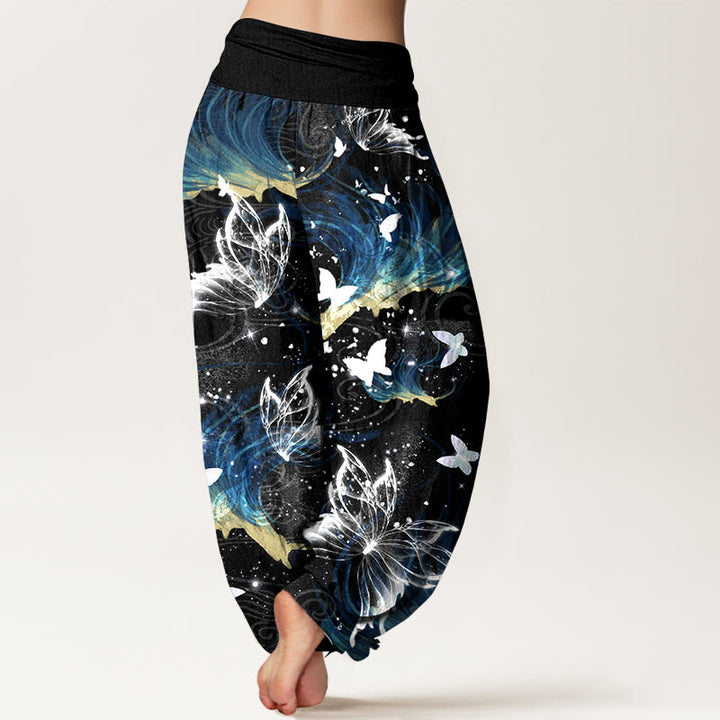 Pantaloni harem da donna con elastico in vita e motivo a farfalla in puro cotone Buddha Stones - image 1