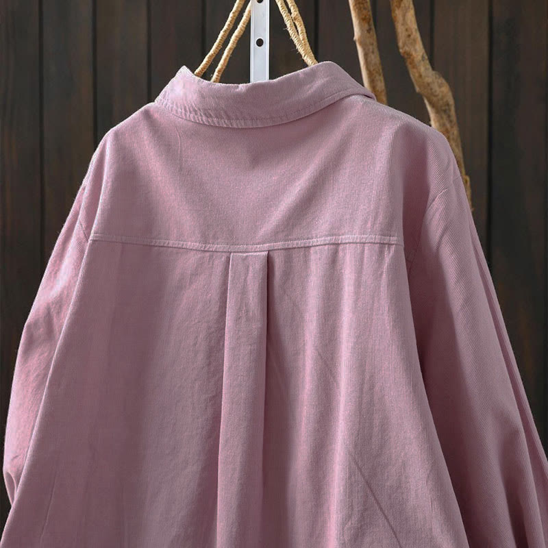 Camicia da donna in cotone a maniche lunghe con colletto rialzato, tasca decorativa e bottoni a tinta unita, Buddha Stones Fall - image 22