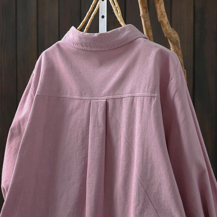 Camicia da donna in cotone a maniche lunghe con colletto rialzato, tasca decorativa e bottoni a tinta unita, Buddha Stones Fall - image 22