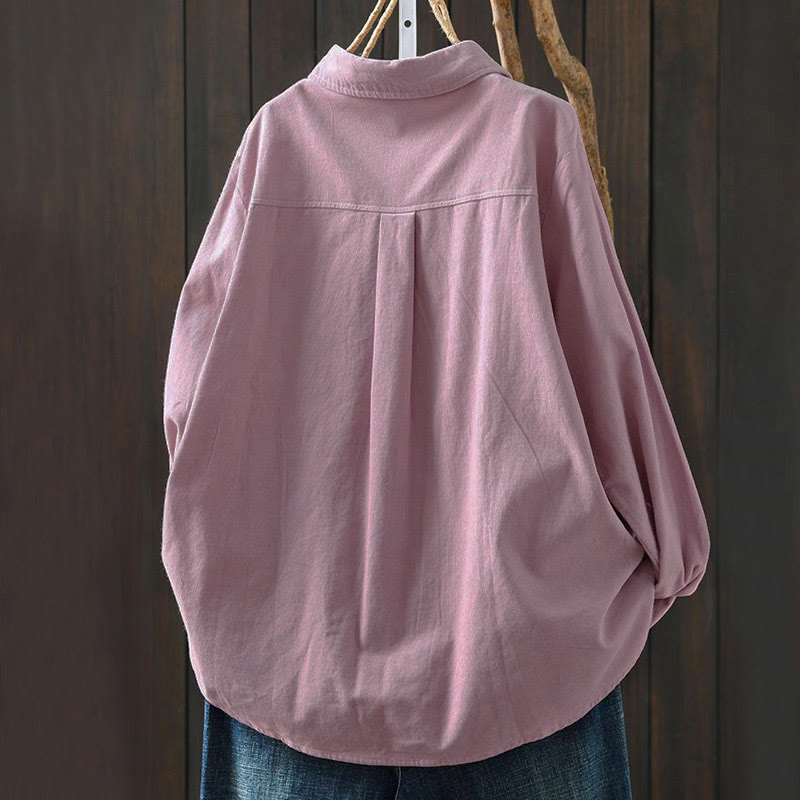 Camicia da donna in cotone a maniche lunghe con colletto rialzato, tasca decorativa e bottoni a tinta unita, Buddha Stones Fall - image 19