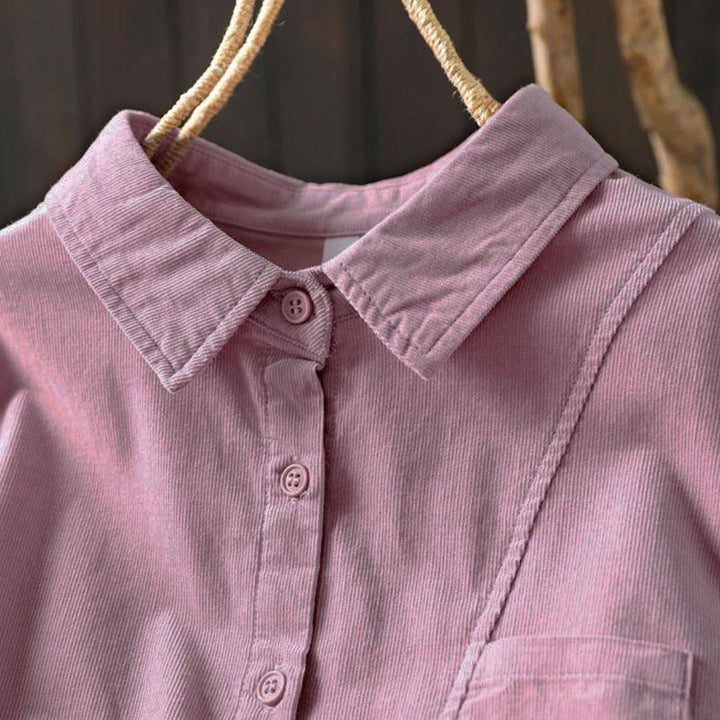 Camicia da donna in cotone a maniche lunghe con colletto rialzato, tasca decorativa e bottoni a tinta unita, Buddha Stones Fall - image 23