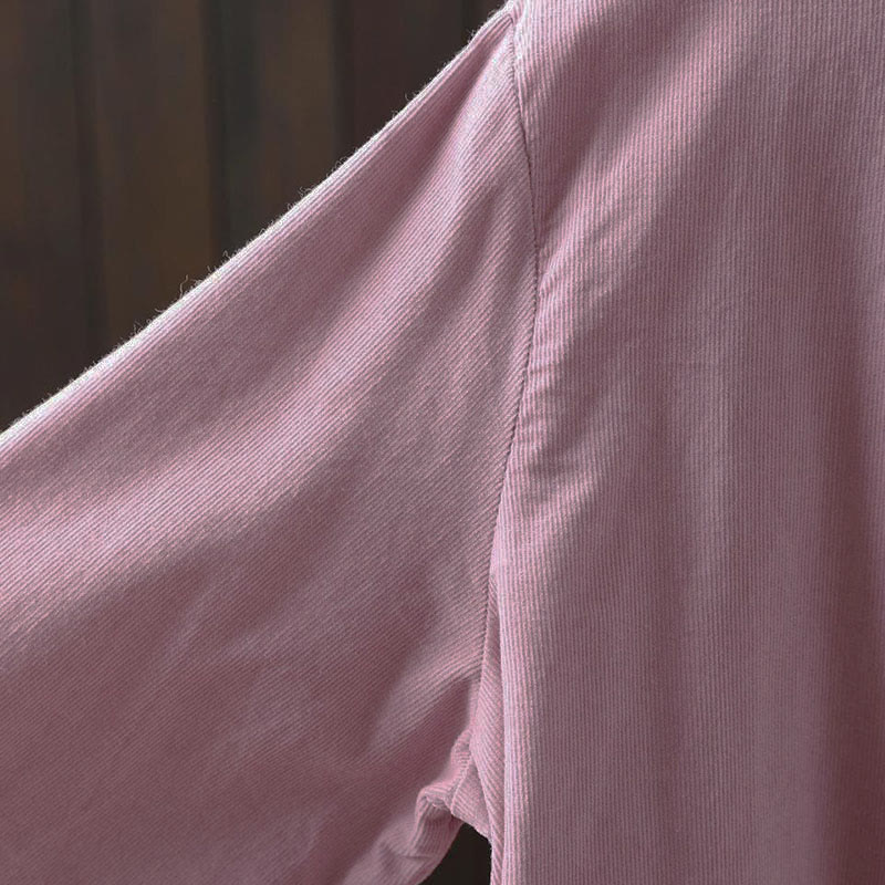 Camicia da donna in cotone a maniche lunghe con colletto rialzato, tasca decorativa e bottoni a tinta unita, Buddha Stones Fall - image 26