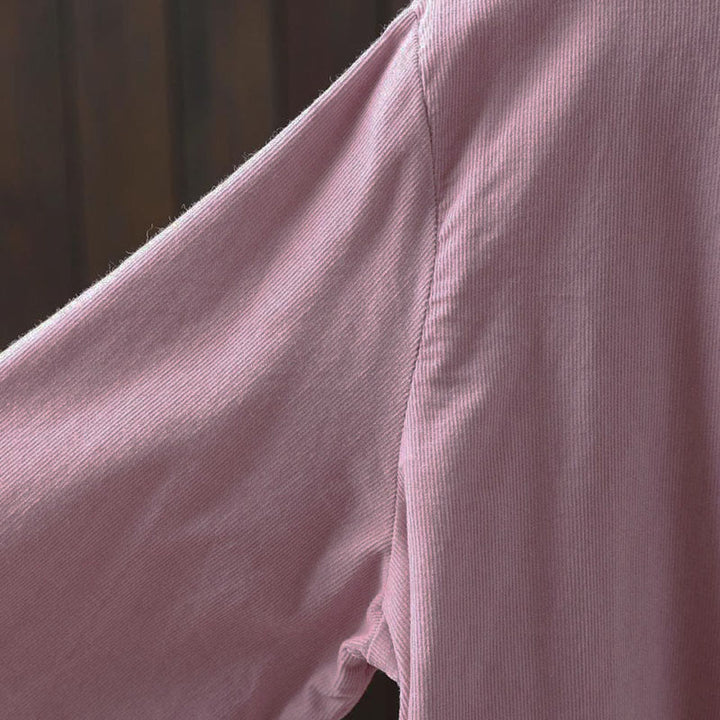 Camicia da donna in cotone a maniche lunghe con colletto rialzato, tasca decorativa e bottoni a tinta unita, Buddha Stones Fall - image 26