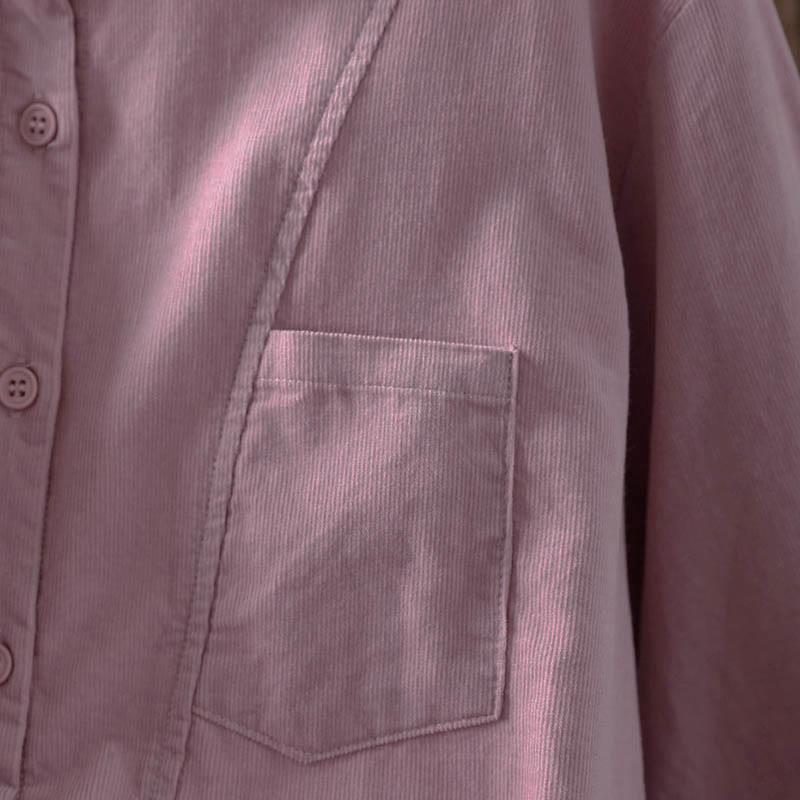Camicia da donna in cotone a maniche lunghe con colletto rialzato, tasca decorativa e bottoni a tinta unita, Buddha Stones Fall - image 25