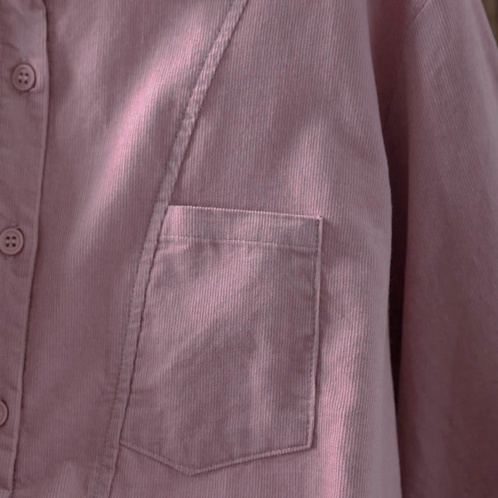 Camicia da donna in cotone a maniche lunghe con colletto rialzato, tasca decorativa e bottoni a tinta unita, Buddha Stones Fall - image 25