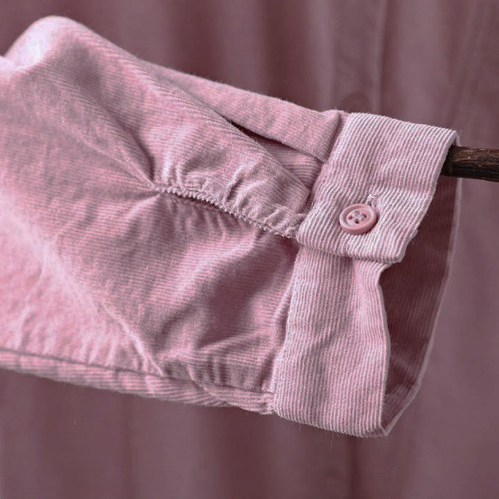 Camicia da donna in cotone a maniche lunghe con colletto rialzato, tasca decorativa e bottoni a tinta unita, Buddha Stones Fall - image 27