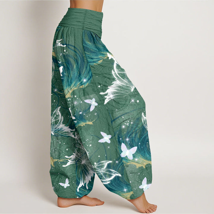 Pantaloni harem da donna con elastico in vita e motivo a farfalla in puro cotone Buddha Stones - image 7