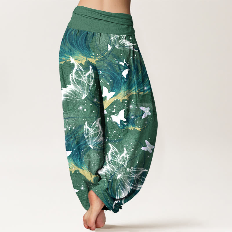 Pantaloni harem da donna con elastico in vita e motivo a farfalla in puro cotone Buddha Stones - image 6