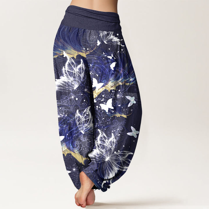 Pantaloni harem da donna con elastico in vita e motivo a farfalla in puro cotone Buddha Stones - image 9