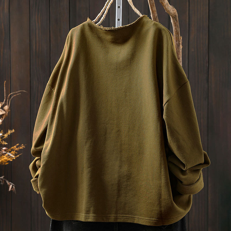 Camicia da donna in cotone con scollo rotondo, maniche lunghe e bottoni , Buddha Stones Fall Solid - image 3