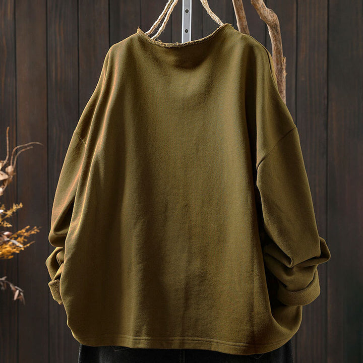 Camicia da donna in cotone con scollo rotondo, maniche lunghe e bottoni , Buddha Stones Fall Solid - image 3