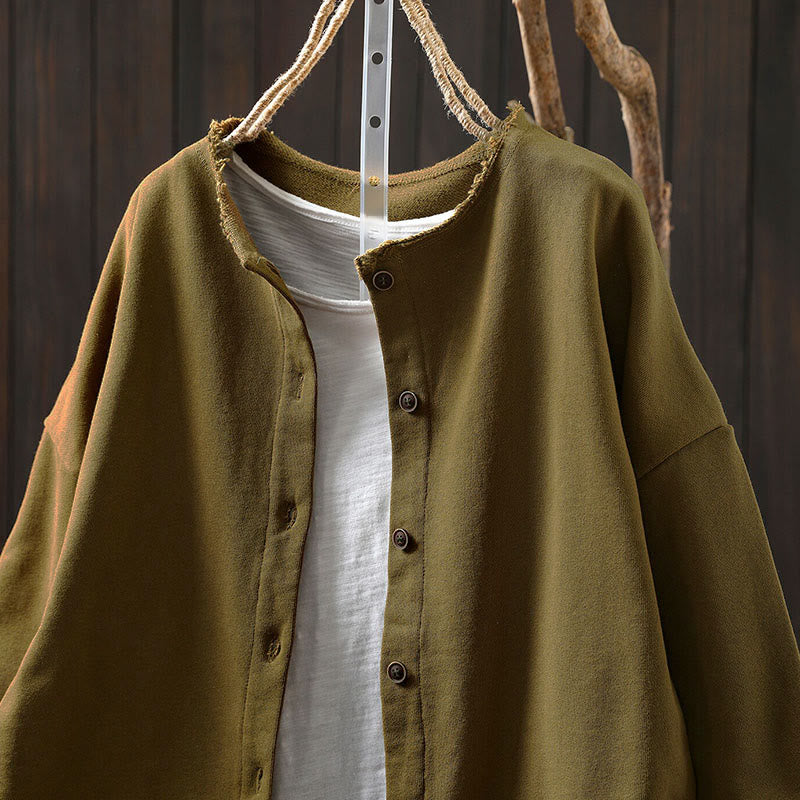 Camicia da donna in cotone con scollo rotondo, maniche lunghe e bottoni , Buddha Stones Fall Solid - image 5