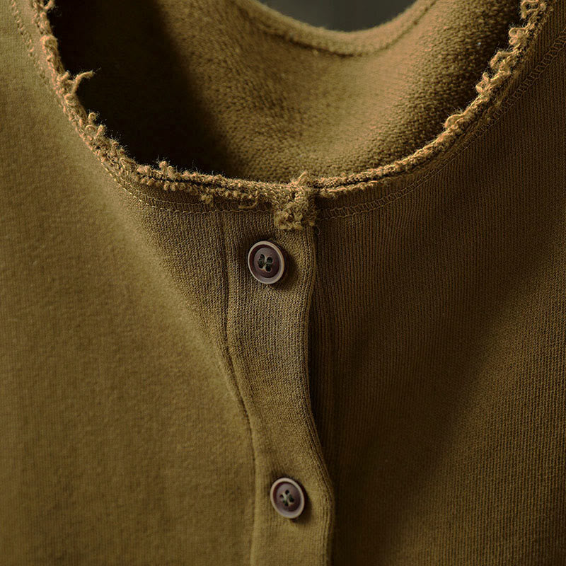 Camicia da donna in cotone con scollo rotondo, maniche lunghe e bottoni , Buddha Stones Fall Solid - image 12