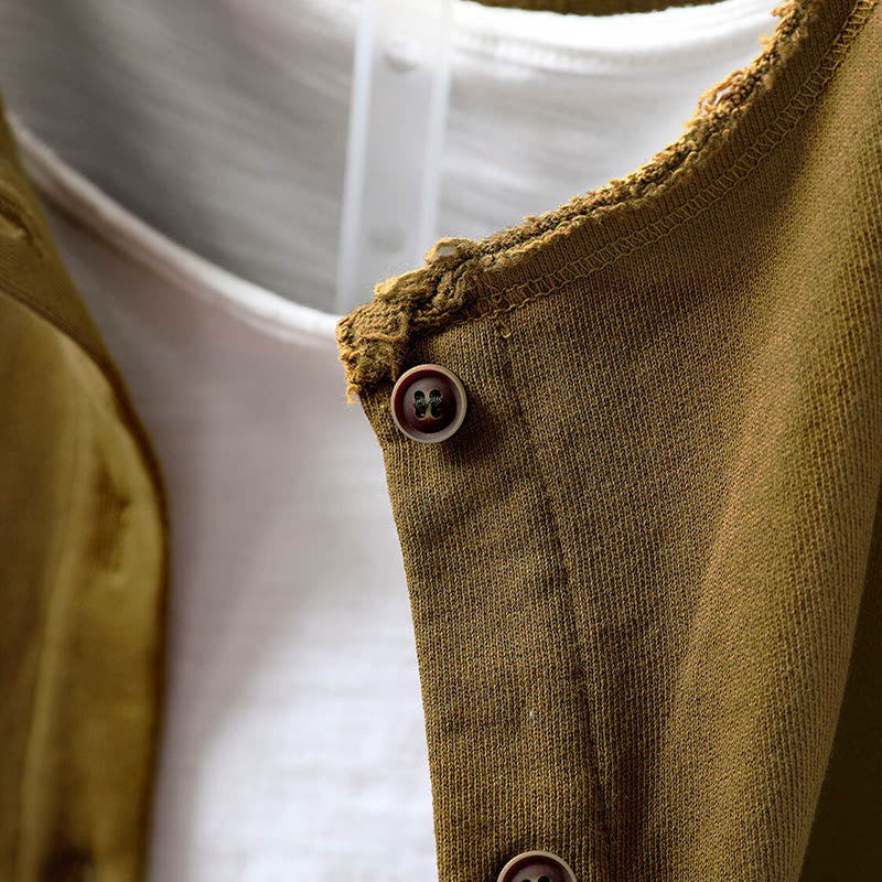 Camicia da donna in cotone con scollo rotondo, maniche lunghe e bottoni , Buddha Stones Fall Solid - image 14