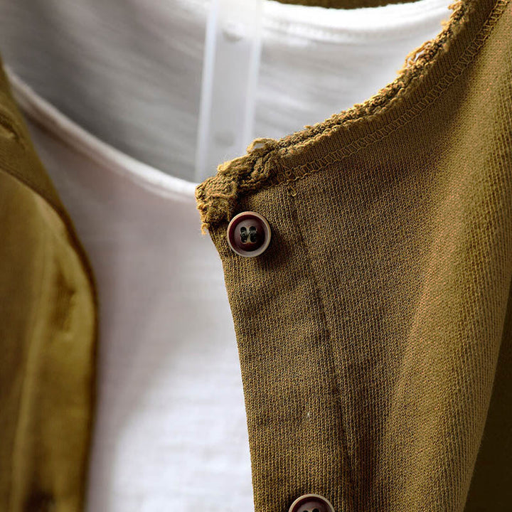 Camicia da donna in cotone con scollo rotondo, maniche lunghe e bottoni , Buddha Stones Fall Solid - image 14