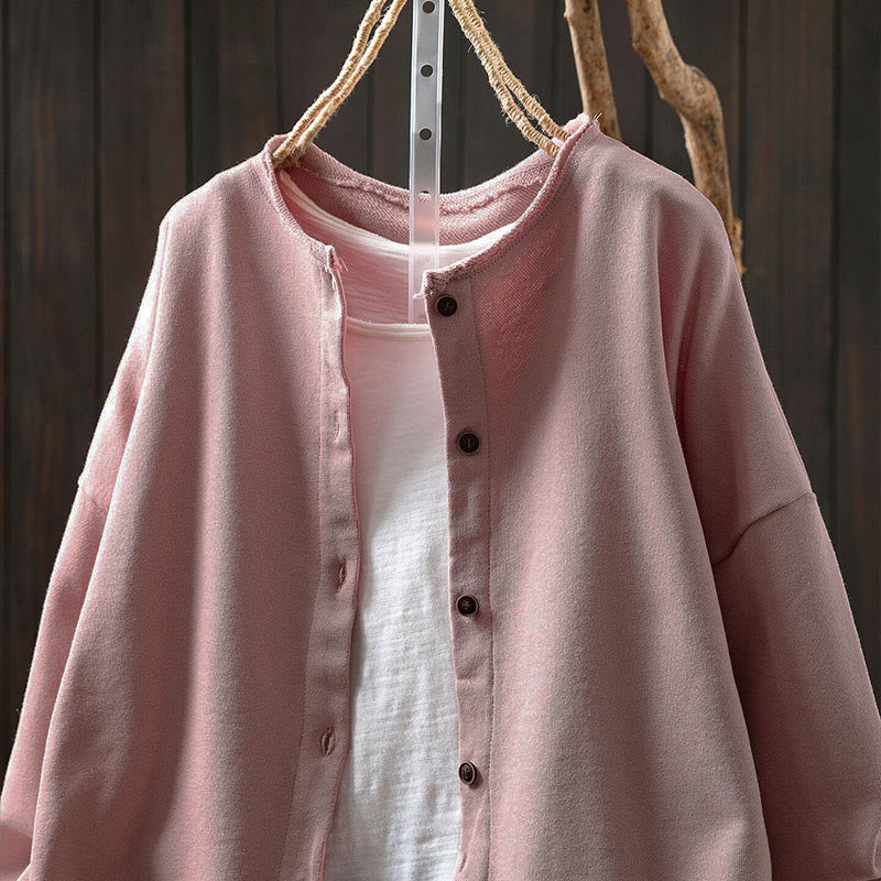 Camicia da donna in cotone con scollo rotondo, maniche lunghe e bottoni , Buddha Stones Fall Solid - image 2