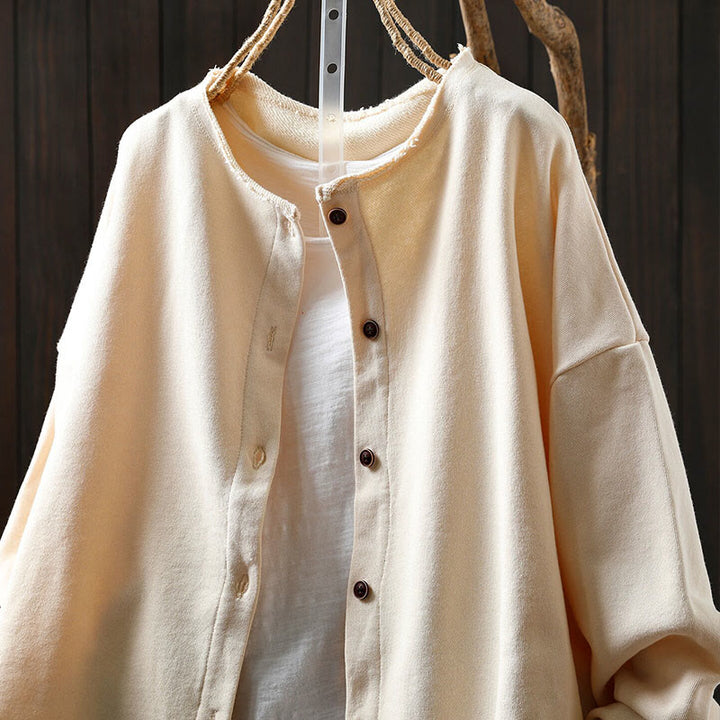 Camicia da donna in cotone con scollo rotondo, maniche lunghe e bottoni , Buddha Stones Fall Solid - image 21