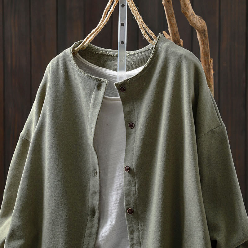 Camicia da donna in cotone con scollo rotondo, maniche lunghe e bottoni , Buddha Stones Fall Solid - image 23