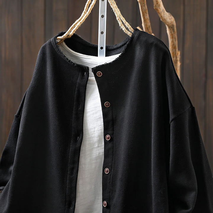 Camicia da donna in cotone con scollo rotondo, maniche lunghe e bottoni , Buddha Stones Fall Solid - image 17