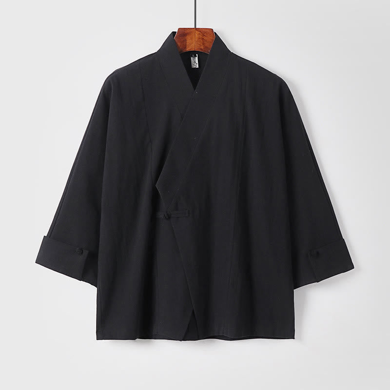 Giacca da uomo in lino e cotone con mezza manica, motivo Buddha Stones, con un bottone cinese e una rana - Nero - US/UK/AU54, EU64 (9XL) - image 10