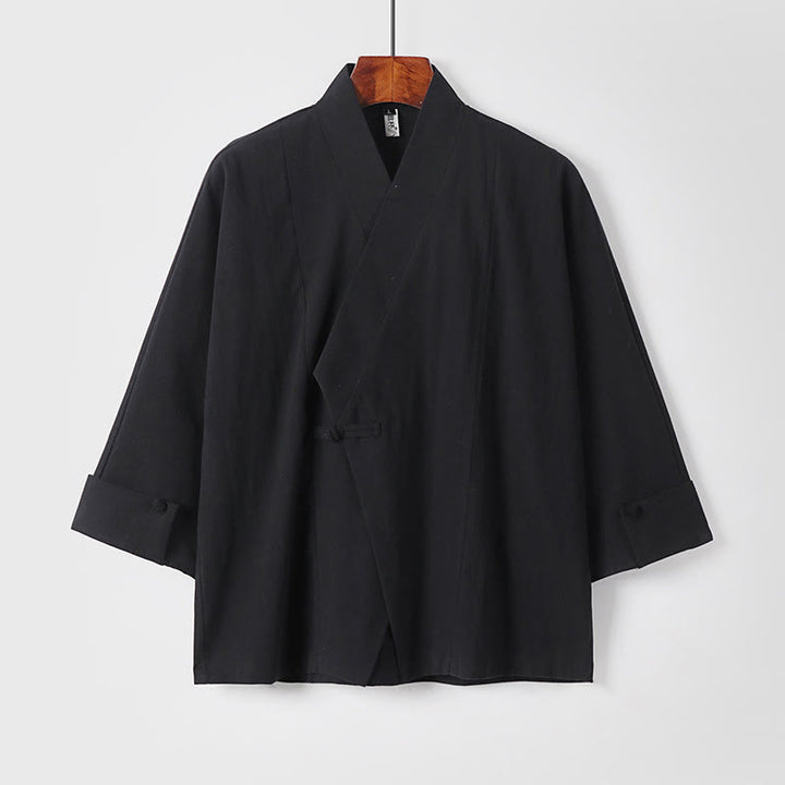 Giacca da uomo in lino e cotone con mezza manica, motivo Buddha Stones, con un bottone cinese e una rana - Nero - US/UK/AU54, EU64 (9XL) - image 10