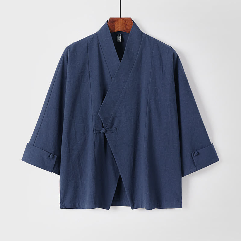 Giacca da uomo in lino e cotone con mezza manica, motivo Buddha Stones, con un bottone cinese e una rana - SteelBlue - US/UK/AU54, EU64 (9XL) - image 0