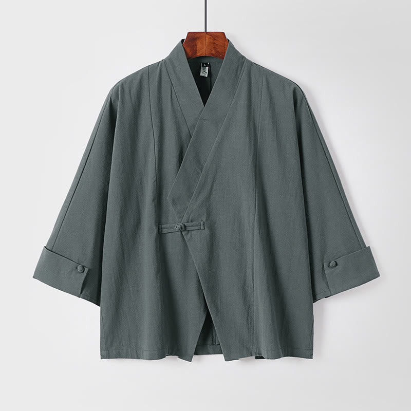 Giacca da uomo in lino e cotone con mezza manica, motivo Buddha Stones, con un bottone cinese e una rana - CadetBlue - US/UK/AU54, EU64 (9XL) - image 1