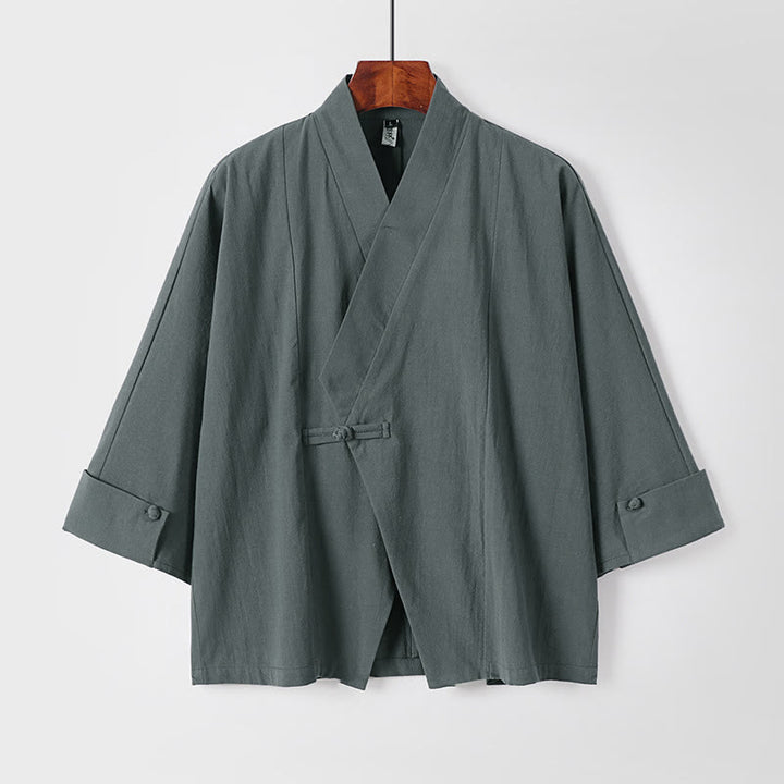 Giacca da uomo in lino e cotone con mezza manica, motivo Buddha Stones, con un bottone cinese e una rana - CadetBlue - US/UK/AU54, EU64 (9XL) - image 1