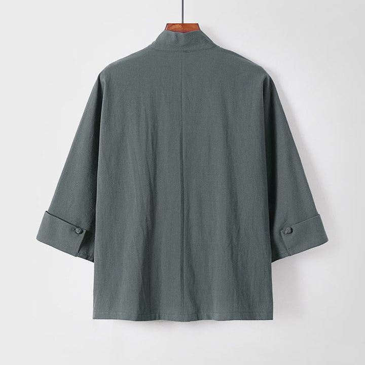 Giacca da uomo in lino e cotone con mezza manica, motivo Buddha Stones, con un bottone cinese e una rana - image 2