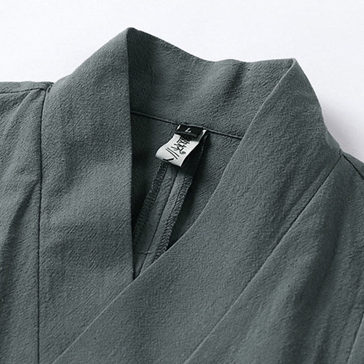 Giacca da uomo in lino e cotone con mezza manica, motivo Buddha Stones, con un bottone cinese e una rana - image 3