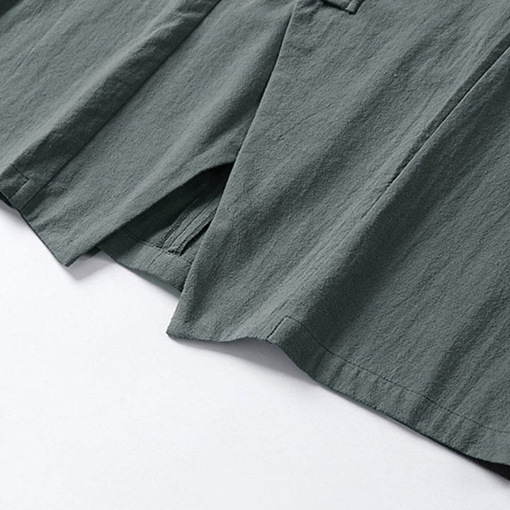 Giacca da uomo in lino e cotone con mezza manica, motivo Buddha Stones, con un bottone cinese e una rana - image 6