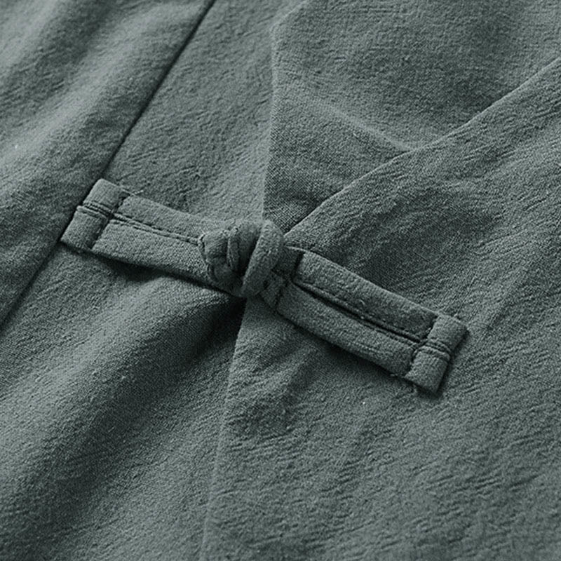 Giacca da uomo in lino e cotone con mezza manica, motivo Buddha Stones, con un bottone cinese e una rana - image 4