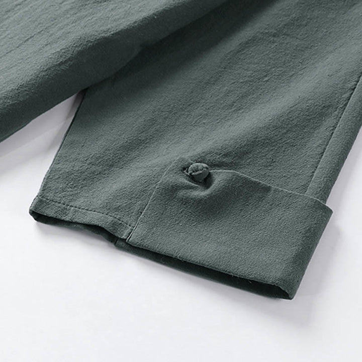 Giacca da uomo in lino e cotone con mezza manica, motivo Buddha Stones, con un bottone cinese e una rana - image 7