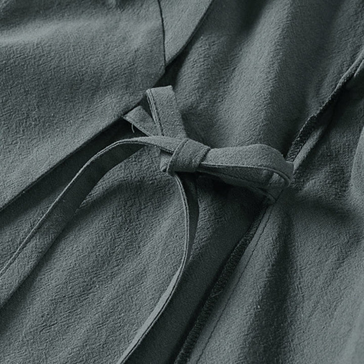 Giacca da uomo in lino e cotone con mezza manica, motivo Buddha Stones, con un bottone cinese e una rana - image 5