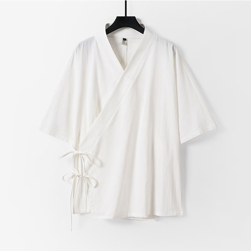 Kimono da uomo in cotone e lino con maniche a tre quarti, motivo Buddha Stones, con lacci semplici - Bianco - US/UK/AU54, EU64 (9XL) - image 11