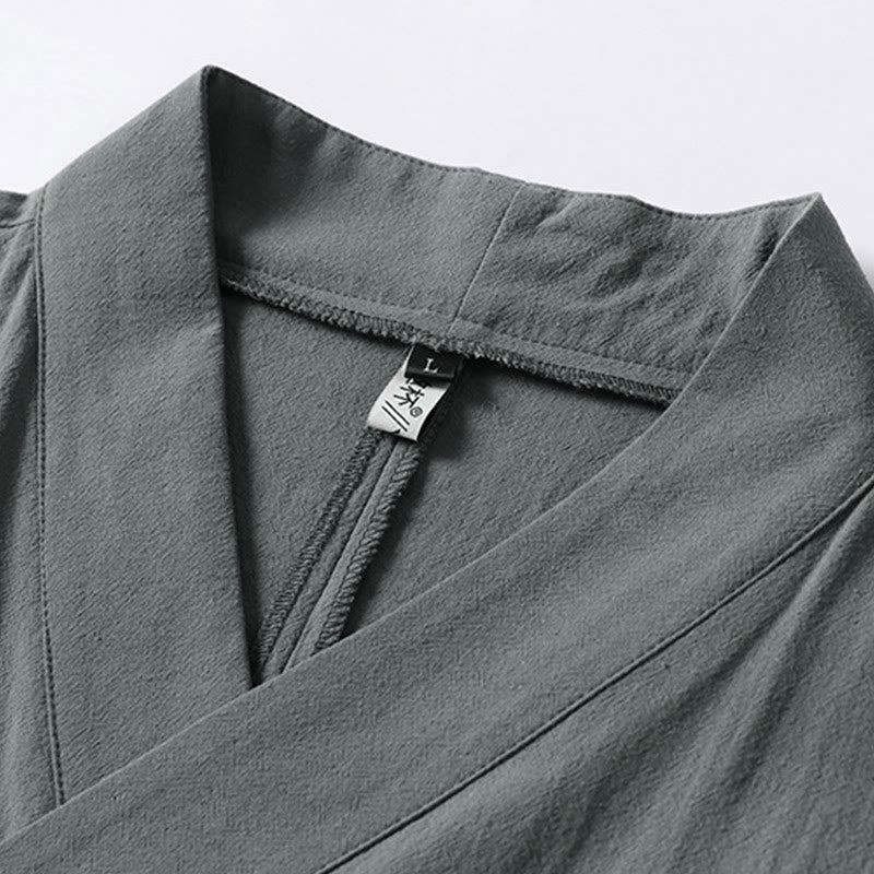 Kimono da uomo in cotone e lino con maniche a tre quarti, motivo Buddha Stones, con lacci semplici - image 2